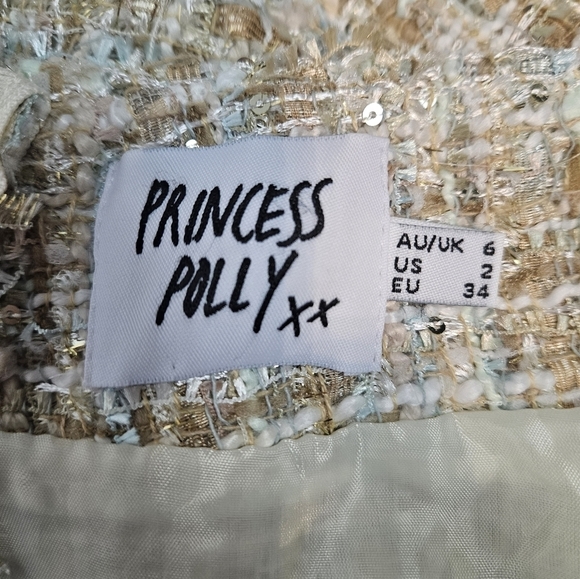 Princess Polly Cream Gold Kimberly Tweed High Waisted Mini Skirt Size 4‎ Women's - Picture 9 of 10